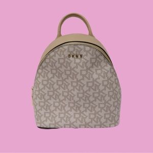 DKNY women’s signature monogram bryant mini backpack cross body bag in beige BN